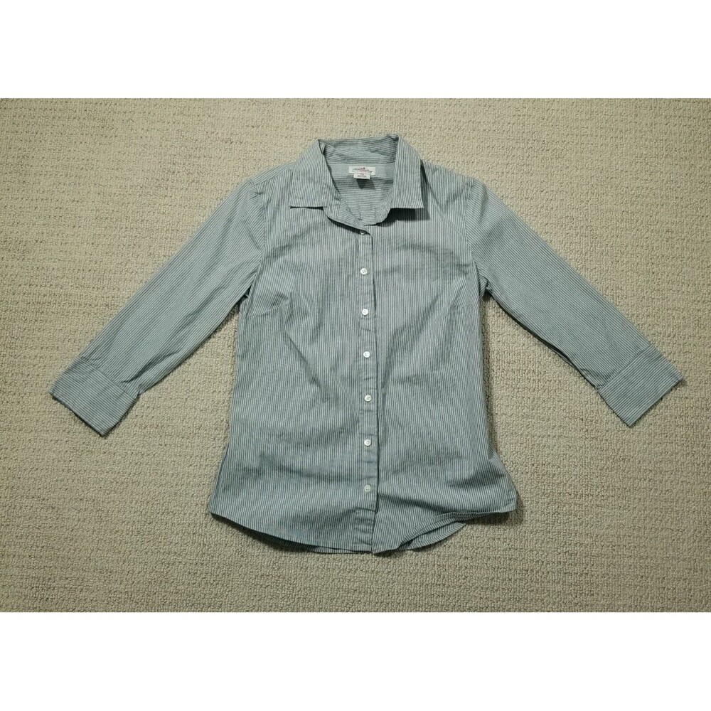 J CREW Haberdashery Button down Shirt Womens Gray White XS Pinstripe Stretch